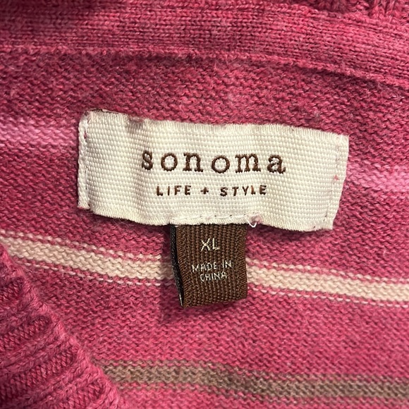 SONOMA V NECK STRIPED KNIT SWEATER MAUVE PINK MULTI SIZE XL - Picture 8 of 13
